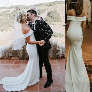 THEIA DRESS WOMENS 12 BLAKE OFF-SHOULDER WEDDING GOWN MINIMALIST BRIDAL LUXE